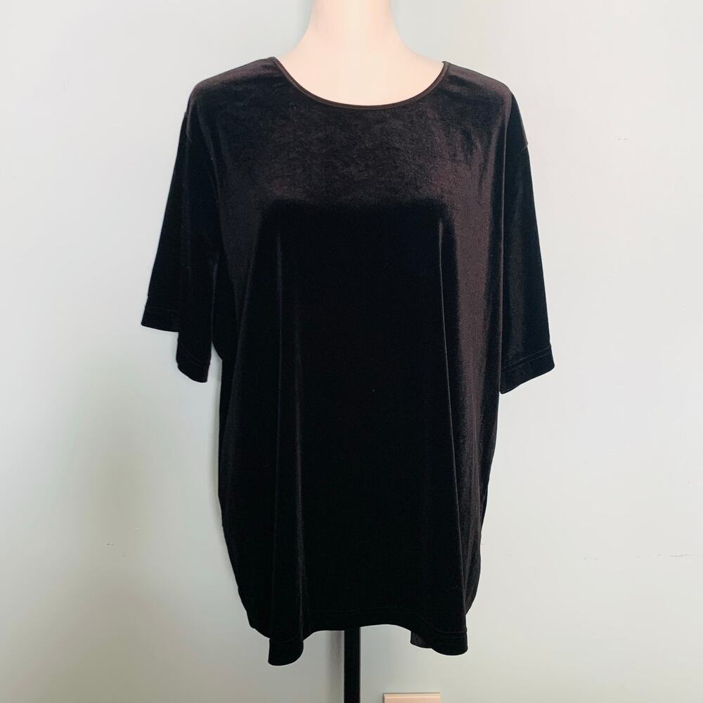 CJ Banks Black Velvet Short Sleeve Top Size 2X